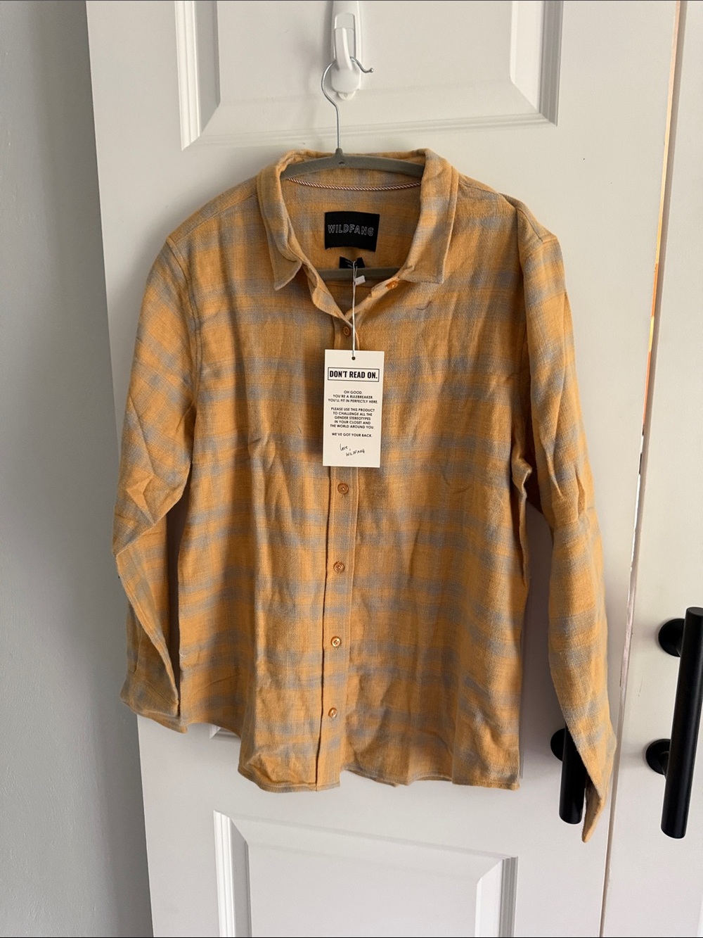 Wildfang Men's Yellow and Gray Plaid cotton flannel Button-Down Shirt medium